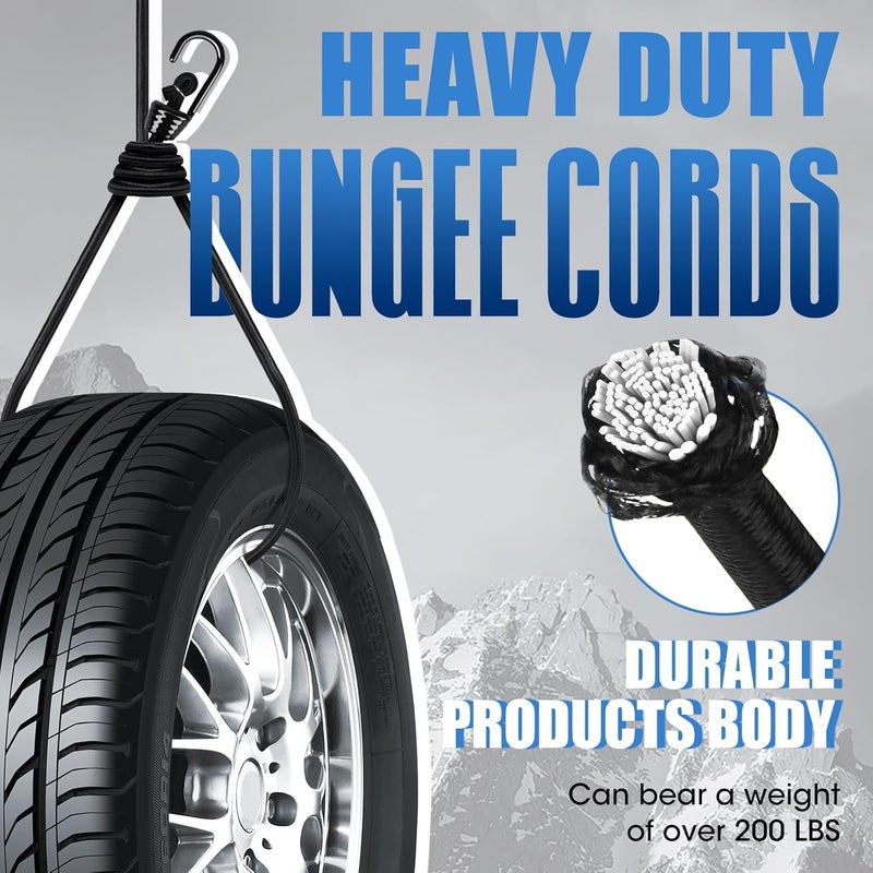 Joneaz Bungee Cord with Plastic Coating Metal Hooks 24 inch Heavy Duty, 4 Pack 10mm Black UV-Resistant Bungee Cord - Image 4